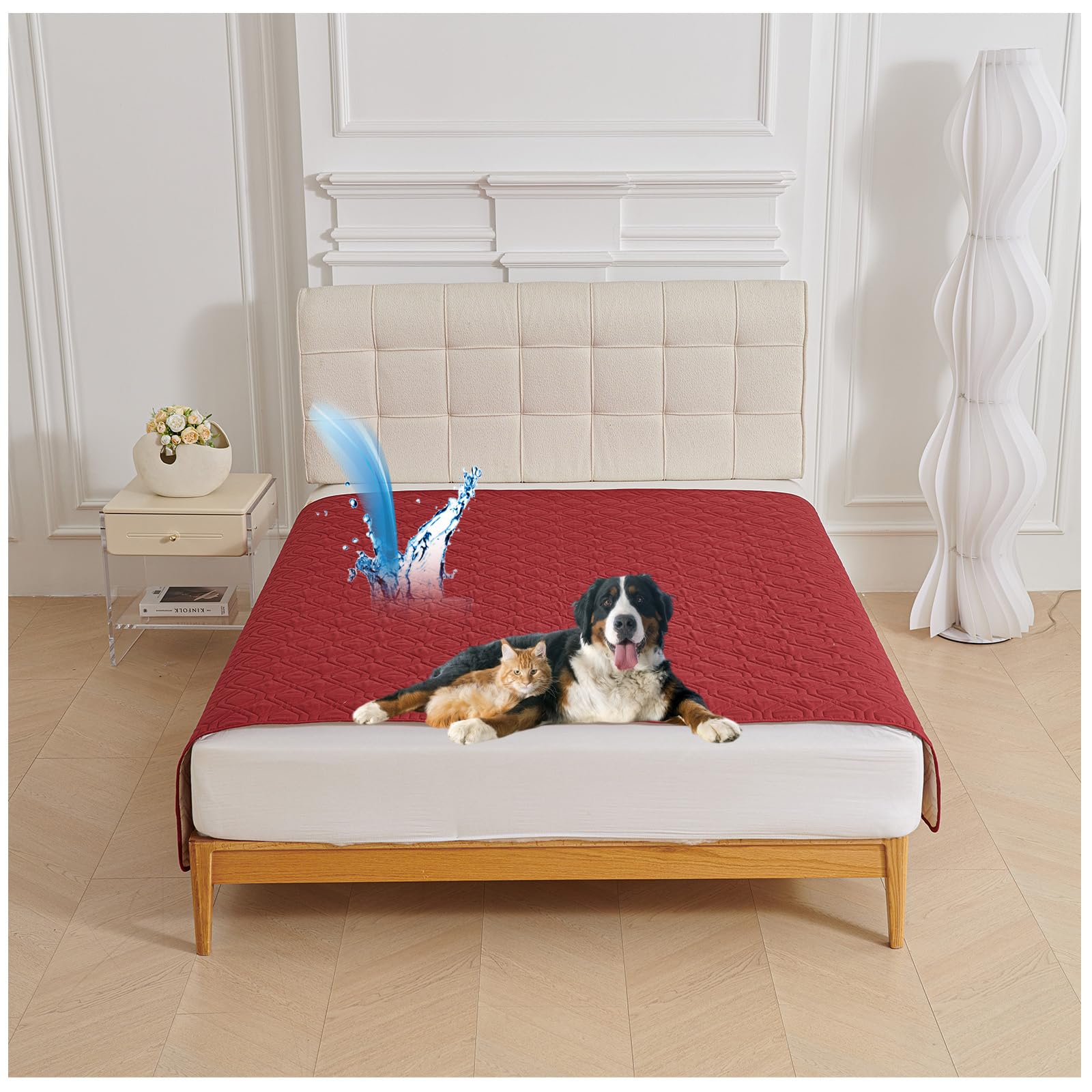 wasserdichte Hundedecke Beidseitig verfügbar und Weich Hundematte schützt Bett und Sofa für großeund kleine Hunde, Schutz für Sofa & Bett& Auto (Rot,130x210cm)
