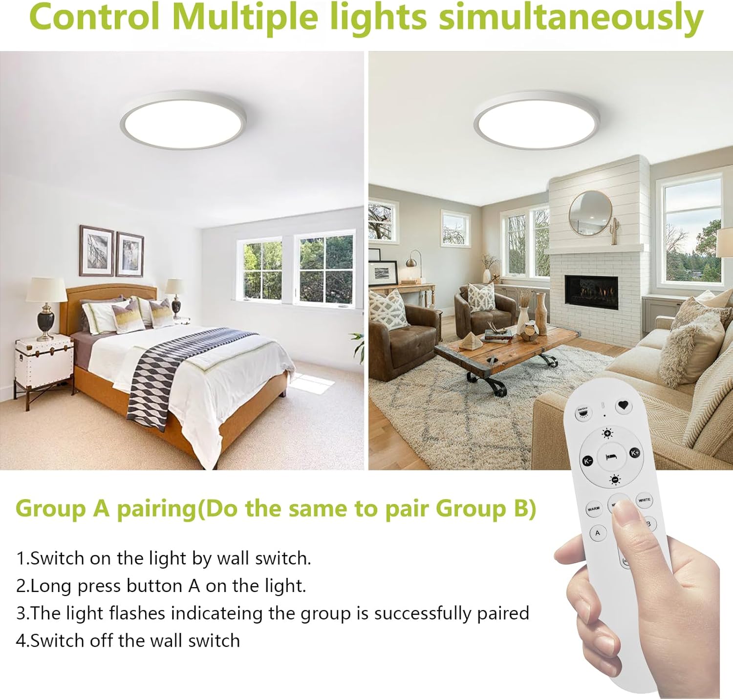 20 Inch 4200LM Large LED Flush Mount Ceiling Light with Remote Control, 42W Dimmable & 2700K-6500K Adjustable, Slim Ceiling Fixtures for Bedroom Workshop Office Apartment, White