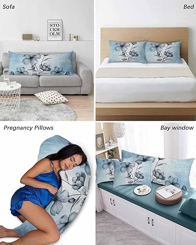 Miniatura 4 de Fundas de almohada de flores azules tamaño King, fundas de almohada suaves decorativas para sofá de cuerpo largo lumbar con cierre de sobre,