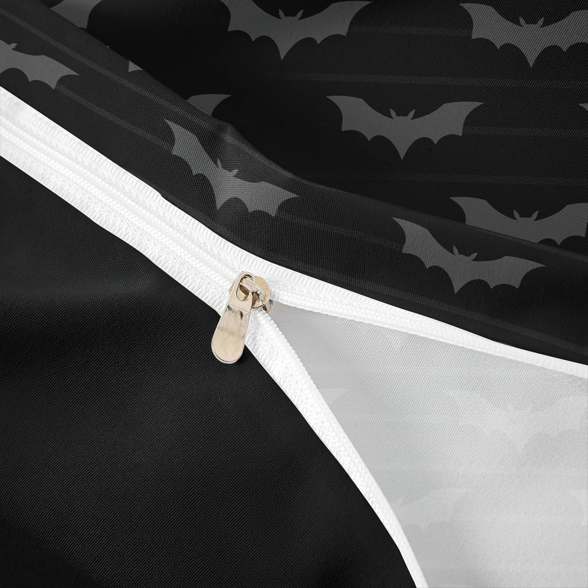 jejeloiu Halloween Theme Comforter Cover Toddler Kids Cute Bat Animal Bedding Set for Boys Girls Geometric Stripes Black Gray Duvet Cover Room Decor（No Comforter