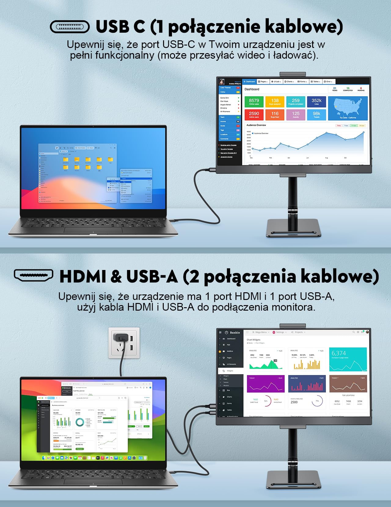 MAGICRAVEN Przenośny monitor 15,6" 1080p FHD laptop rozszerzenie monitor IPS Screen, monitor laptopa z głośnikiem, ekran do laptopa/komputera/telefonów/PS45/X-Bo z HDMI/USB C i uchwytem