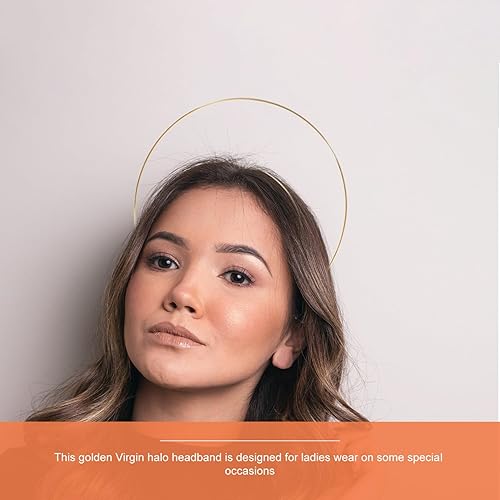 Miniatura 7 de FOMIYES Corona de halos dorados, 1 unidad, diadema de halos virgen, 2 capas, reina de diosa, ángel, tiara de metal, para boda
