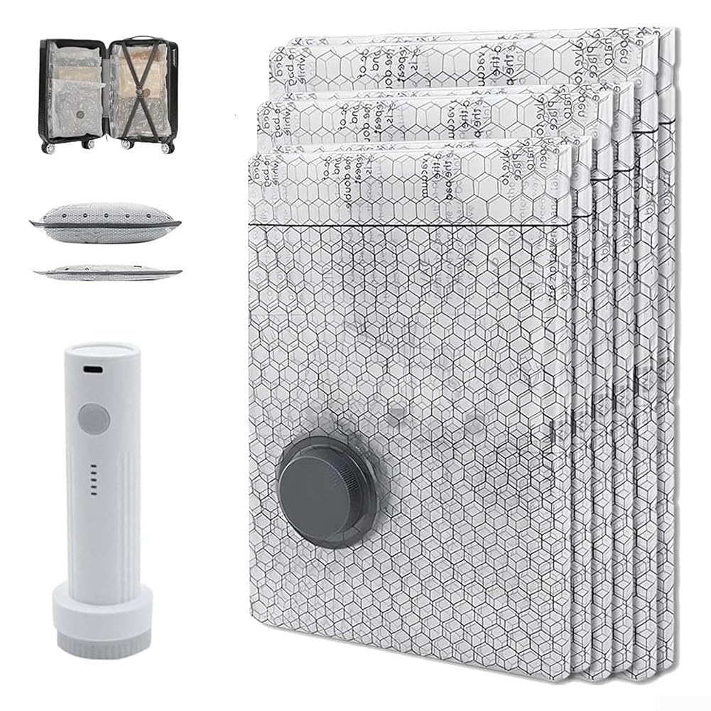 Volakebeing Cordless Travel Vacuum Storage Bag Set with Rechargeable Air Pump, Compact Space Saving Compression Bags for Clothing, Bedding and Accessories(2)