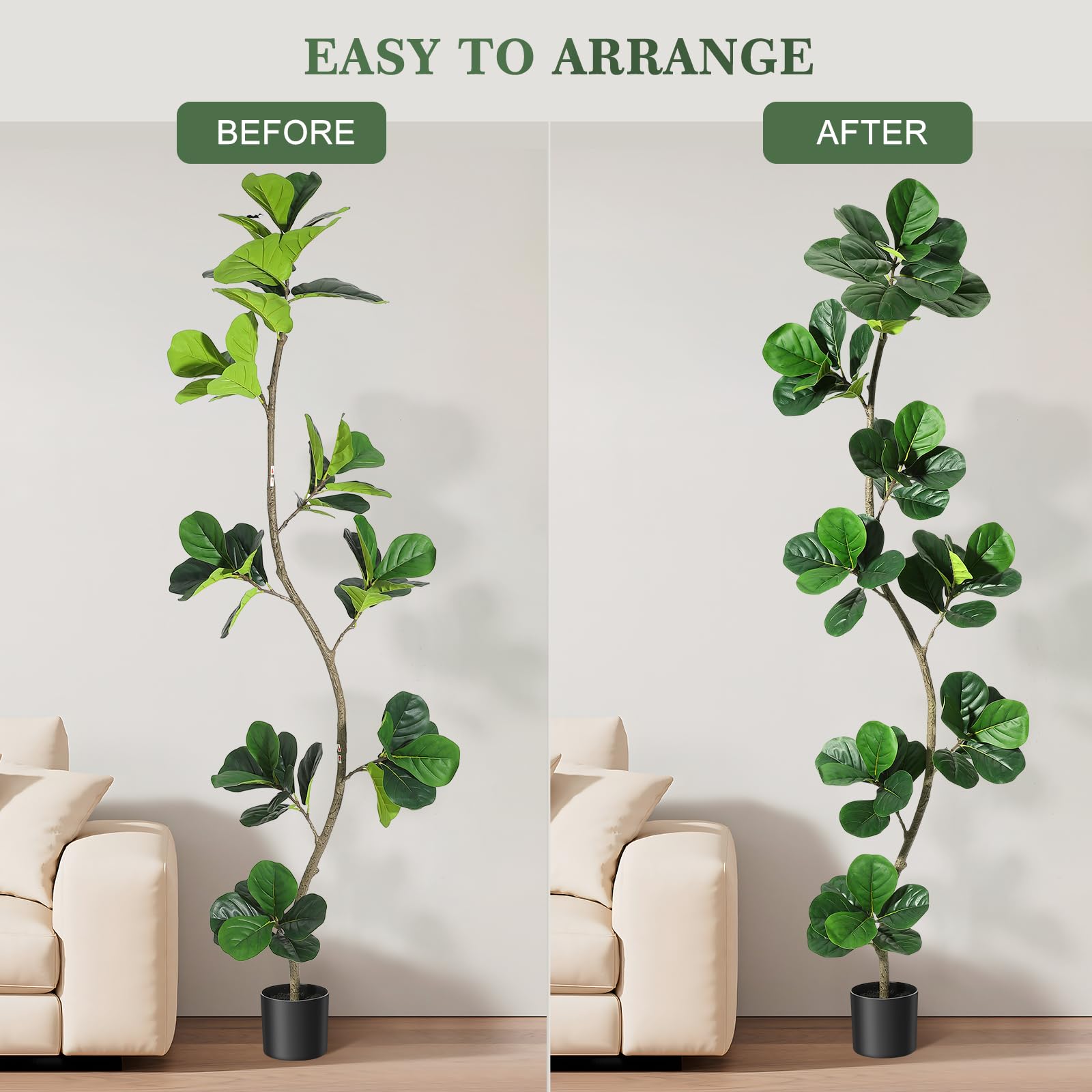 GarveeHome Higuera artificial de hoja de violín – Planta falsa de 7 pies con maceta negra para vivero, plantas de piso grandes para decoración del hogar u oficina, plantas artificiales para interiores