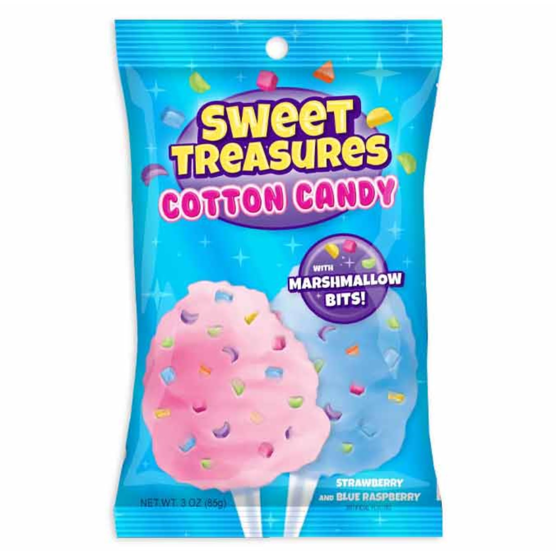 Needzo Pink and Blue Cotton Candy with Mini Marshmallows, Sugar Fluff Treat for Drink Toppers, Goodie Bag Fillers, and Party Favors, 3 Ounces (Pack of 2)