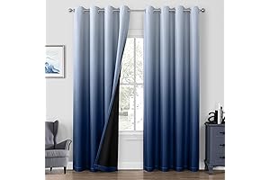 HOMEIDEAS 100% Navy Blue Ombre Blackout Curtains 52 x 96 Inches Long