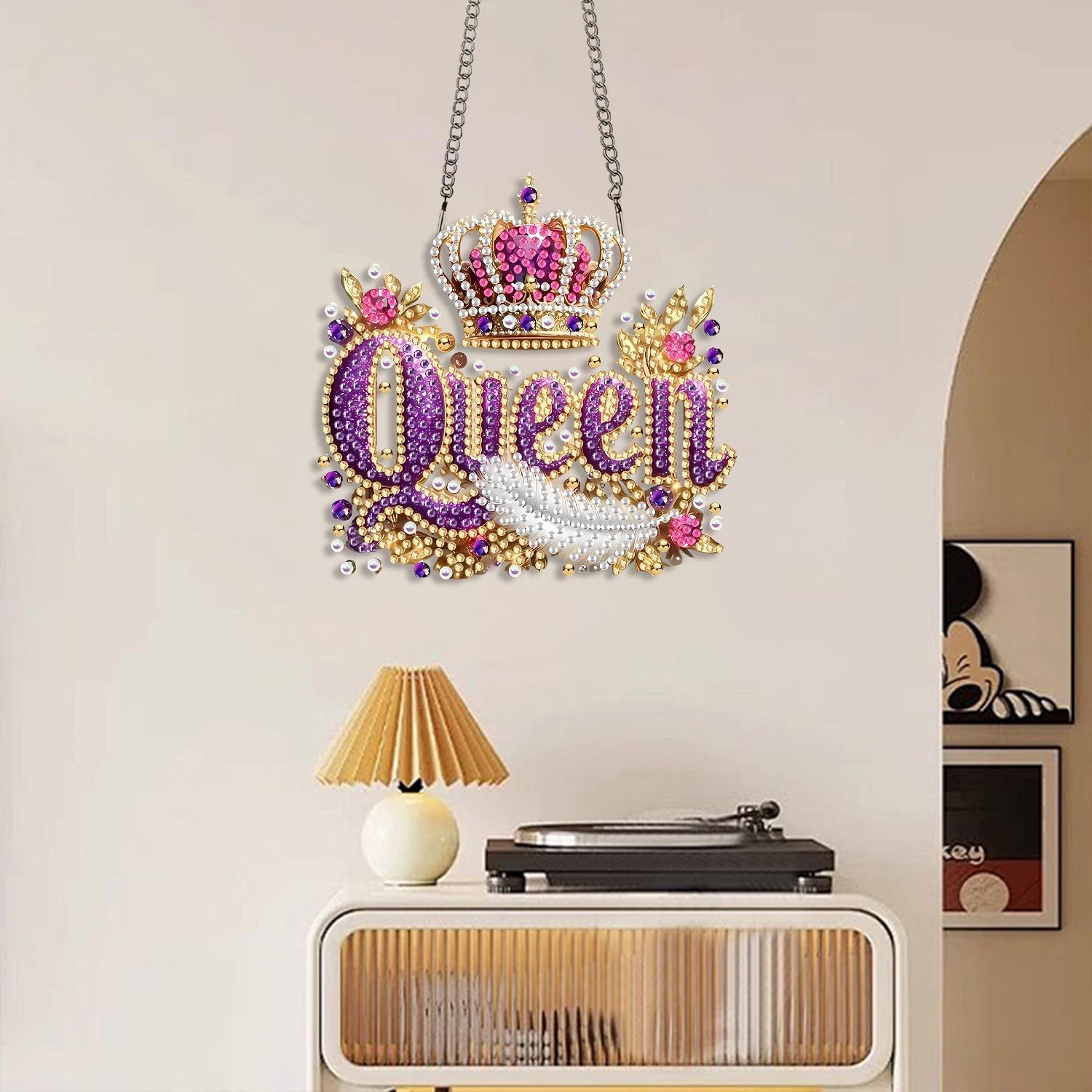 Queen Diamond Painting Hanging Sign – 5D DIY Diamond Art Kit with Crystal Rhinestones, Wall Door Window Decoration, Gift for Women or Adults, Queen Special Shape Hanging Diamond Art Kits for Adults