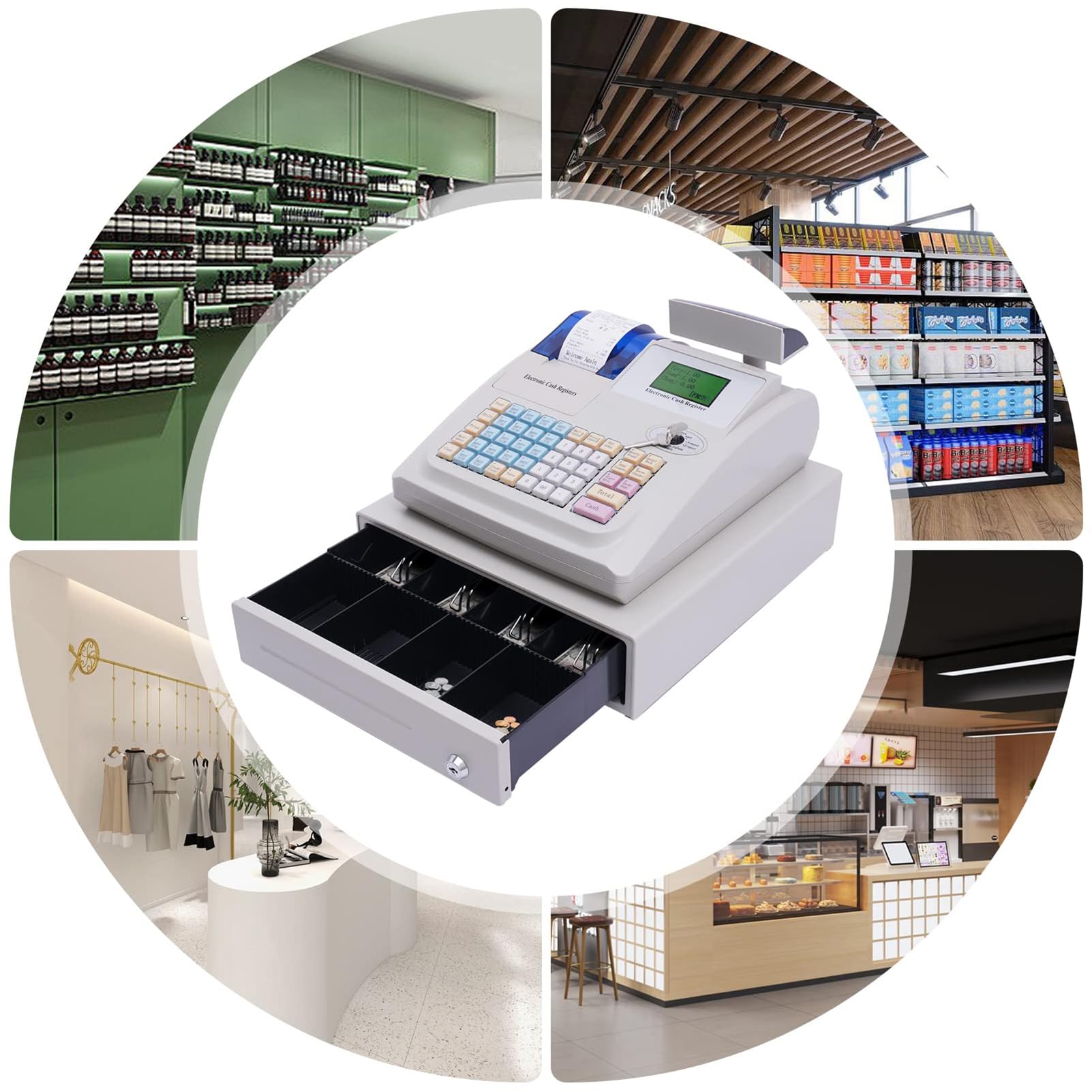 Caja registradora electrónica, Caja registradora para pequeñas Empresas, Sistema TPV, 48 Teclas, Caja registradora LED Digital, para restaurantes, supermercados, comercios minoris