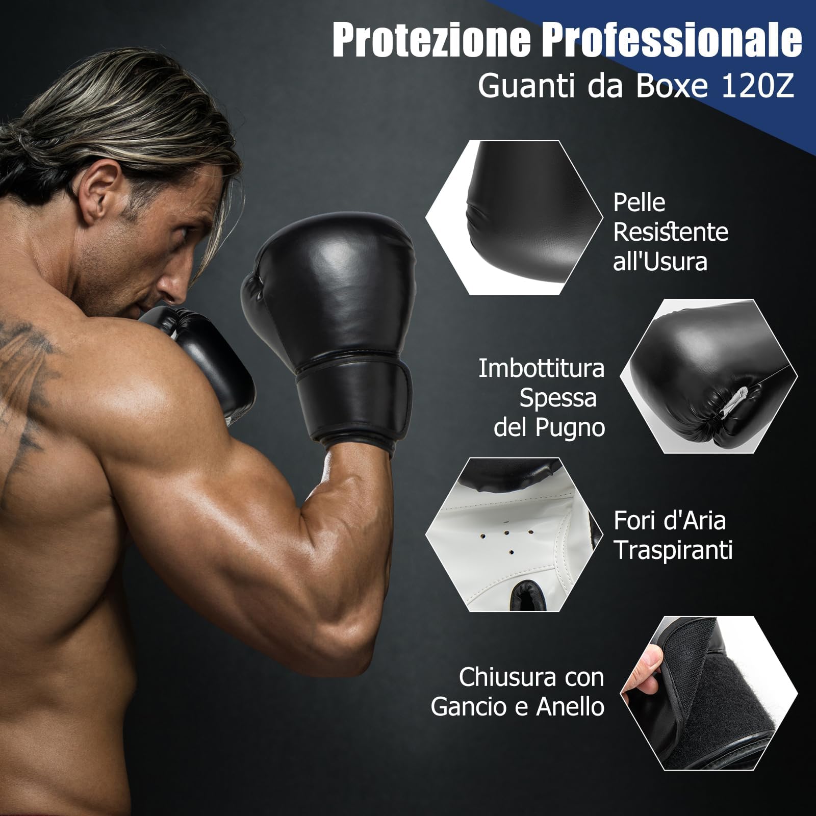GYMAX Sacca da Boxe Autoportante con Guantoni da Boxe 173 cm-90 kg, Sacca da Boxe Pesante con Base a Ventosa per Adulti, Giovani e Adolescenti, Sacca da Kickboxing per MMA Muay Thai Fitness