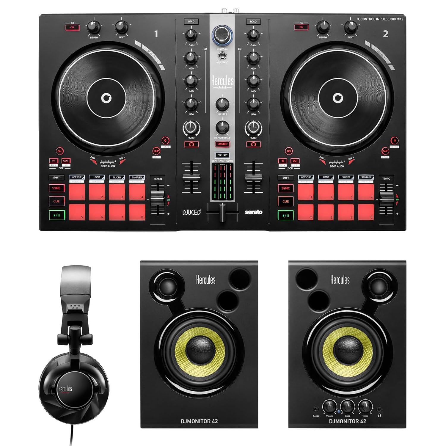 Hercules DJ Essentials Kit DJ-Set mit keepdrum Laptopständer Schwarz