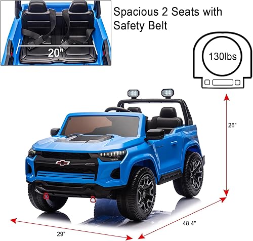 Miniatura 7 de POSTACK Vehículo de juguete Chevrolet de 24 V y 7 Ah con licencia oficial para niños, camión de 2 plazas con control remoto, regalos para niños y