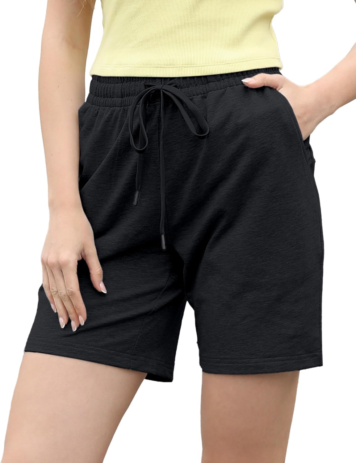 YGDHST Women's Sweat Shorts with Drawstring Cotton French Terry Summer Casual Workout 5" Lounge Bermuda Shorts with Pockets