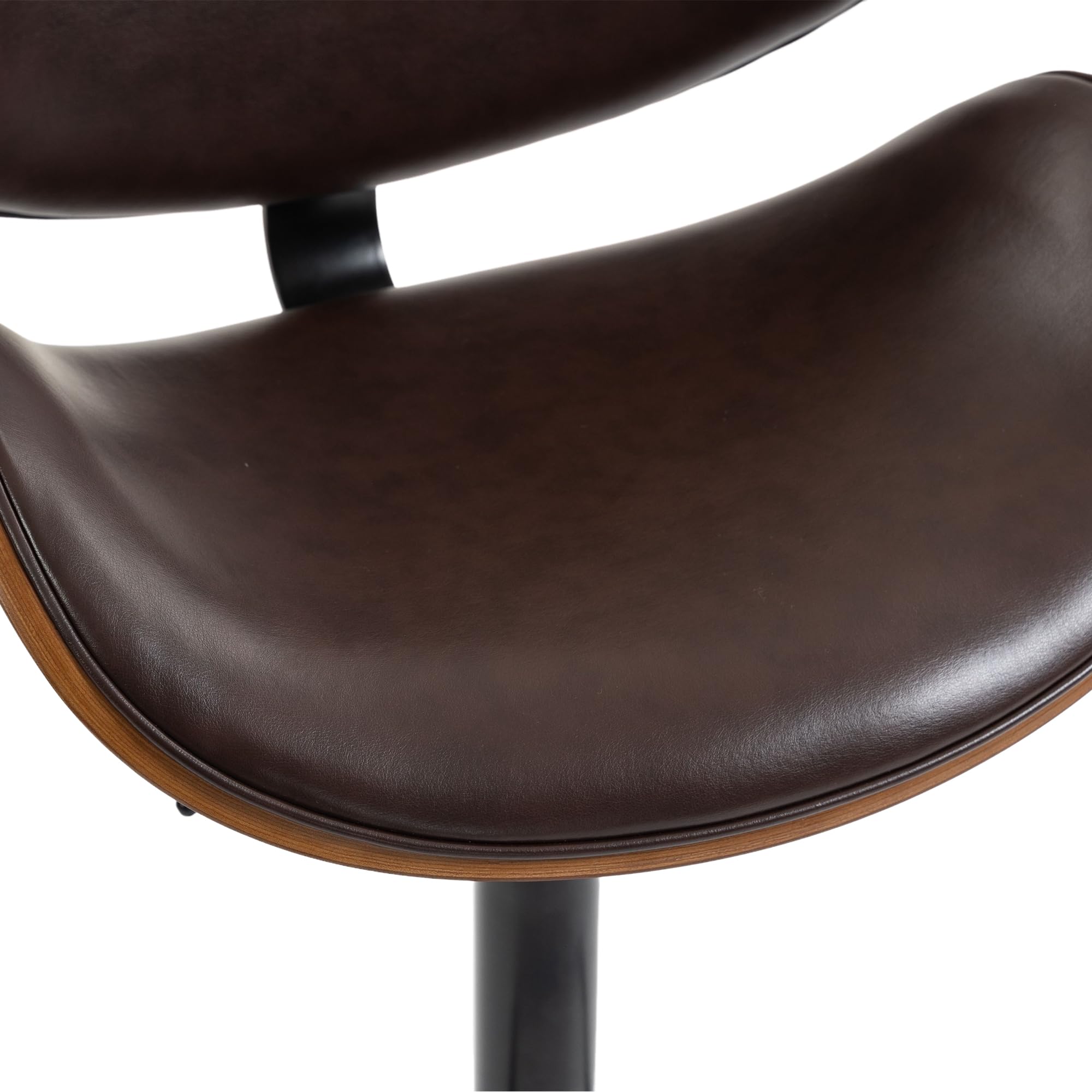 REXO Juego de 2 taburetes giratorios de barra de madera curvada de piel sintética, respaldo ergonómico y reposapiés para bar y isla de cocina, color marrón