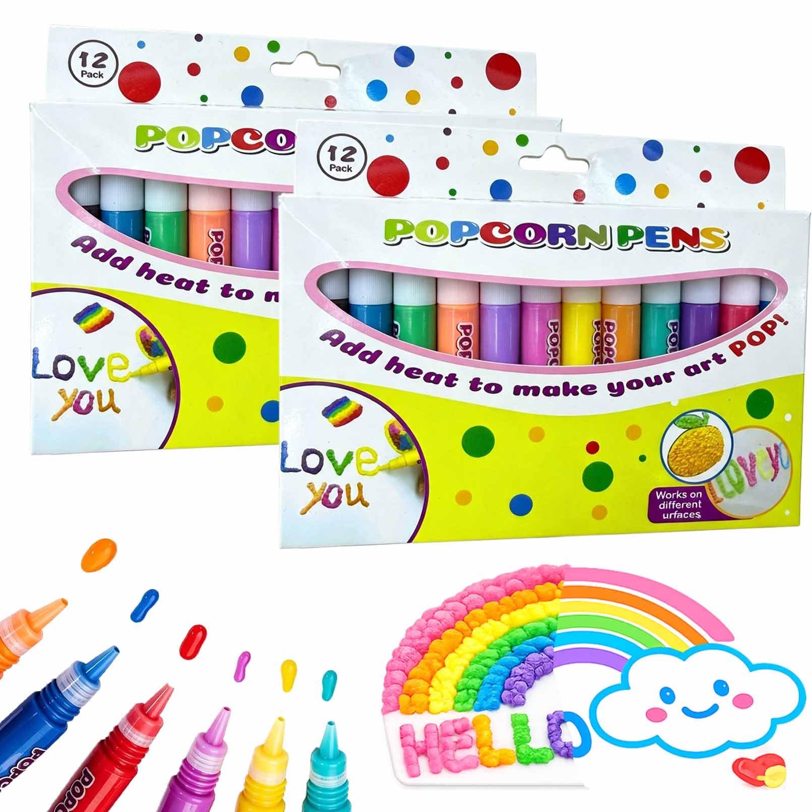 Popcorn Pens โ 3D Puffy Art Pens, 6 Colors, Fluffy Bubble Drawing (2PCS-)