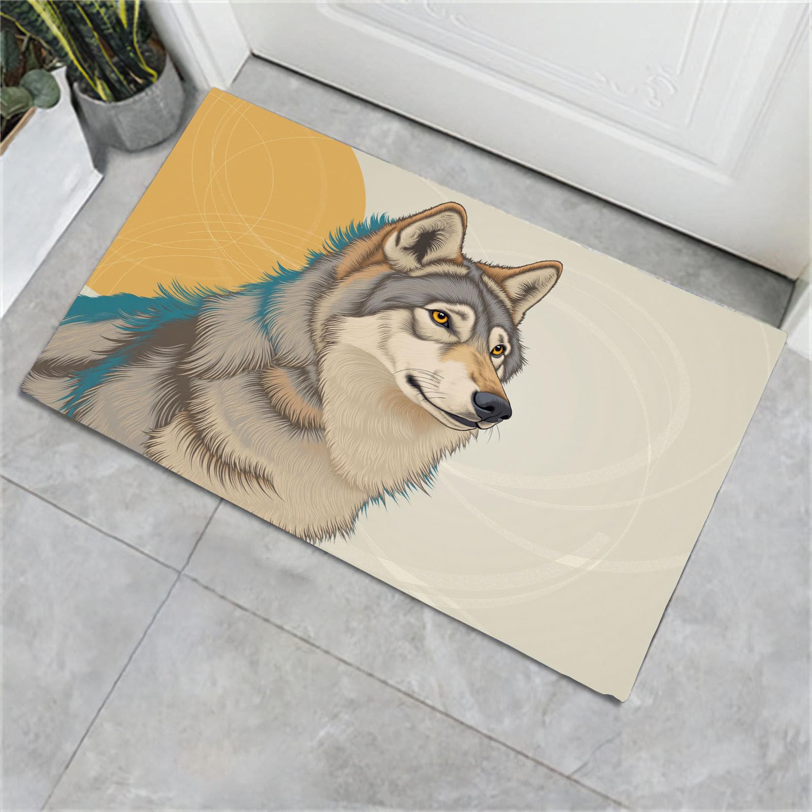 Paillasson loup lavable et antidérapant tapis imperméable gris jaune