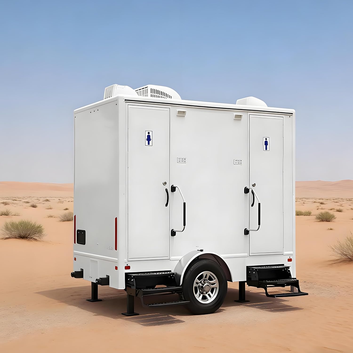 Commercial Portable Restroom Mobile Toilet 2 Stall Luxury Flushable Self Contained for Events Wedding Construction Jobsite Camping Outdoor Heavy Duty Weatherproof Restroom Trailer Container Bathroom