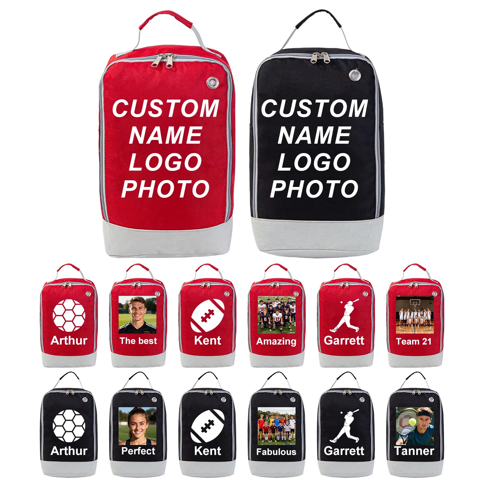 Personalised Boot Bag, Custom Logo Name Sports Shoe Bag, Water Resistant and Easy Clean, Suitable for Football, Rugby, Dance, Ideal for Boys Girls (Red)