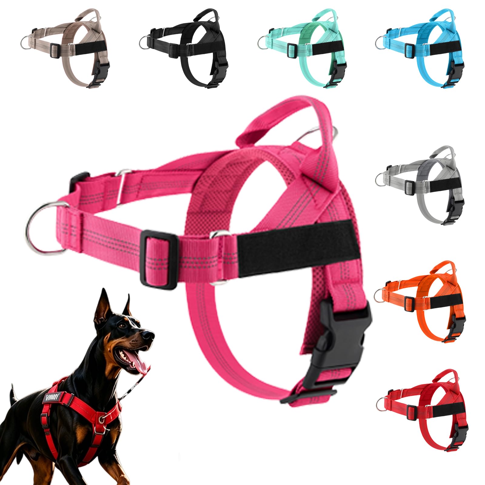 Paropet No Pull Dog Harness, Adjustable Breathable Vest with Secure Buckles, Comfortable Walking Harness for Medium Large Dogs, Outdoor Training Travel Daily Use with Lead (Rose-pink, XL)