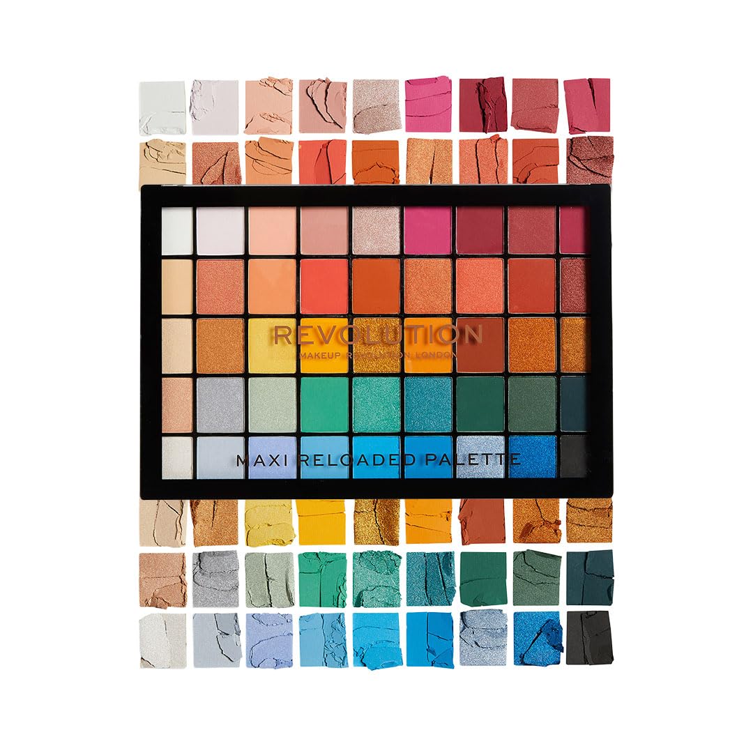 Makeup Revolution Maxi Reloaded, Eyeshadow Palette, 45 Shades, Highly Pigmented, Colorful Matte & Shimmer Shades, Big Shot, 60.8g