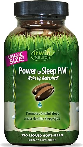 Irwin Naturals Power to Sleep PM - 120 geles blandos líquidos - con melatonina, GABA, Ashwagandha, raíz de valeriana y L-teanina - 60 porciones