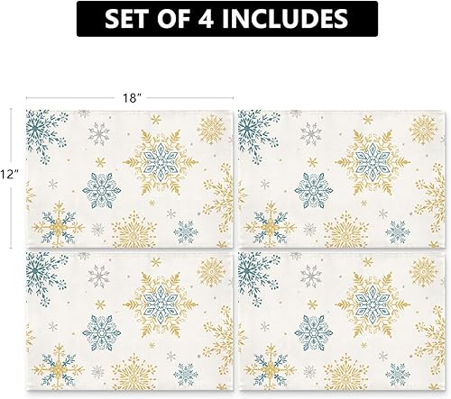 Vista 6 de Siilues Manteles individuales de invierno, decoración de invierno, con copos de nieve, para mesa, decoración de invierno de temporada