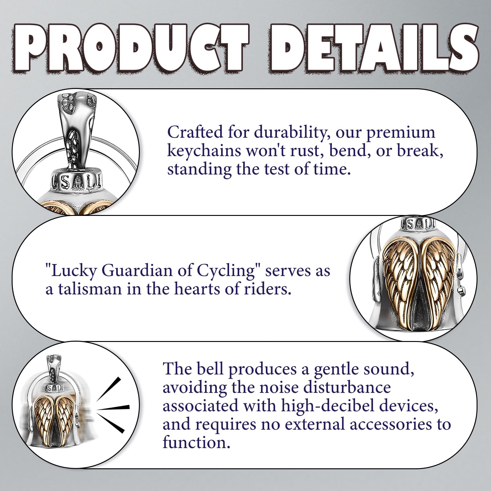 Campana de motorista Guardian, campana para motocicleta, amuleto de la suerte, campanilla para motocicleta, campana de acero inoxidable, accesorios para colgar en la campana, llavero para bendecir la - 4