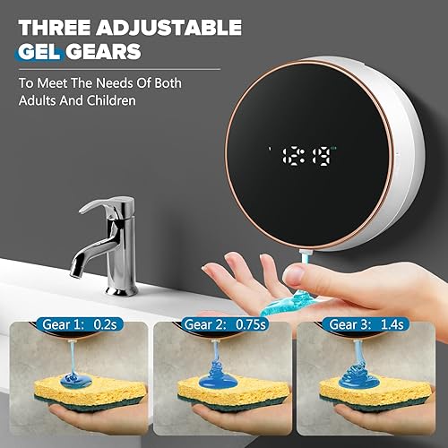 Miniatura 4 de Dispensador automático de jabón líquido para baño montaje en pared, recargable, sin contacto, ajustable, automático, eléctrico, de plástico, blanco,