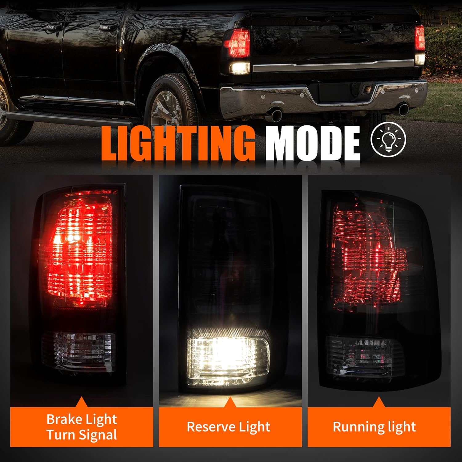 MAYELLO Pair Smoked Tail Lights w/Bulbs for 2009-2018 Dodge Ram 1500/2500/3500,2019-2024 Ram 1500 Classic,Brake Rear Lamps- Fits Factory Halogen Trims Only
