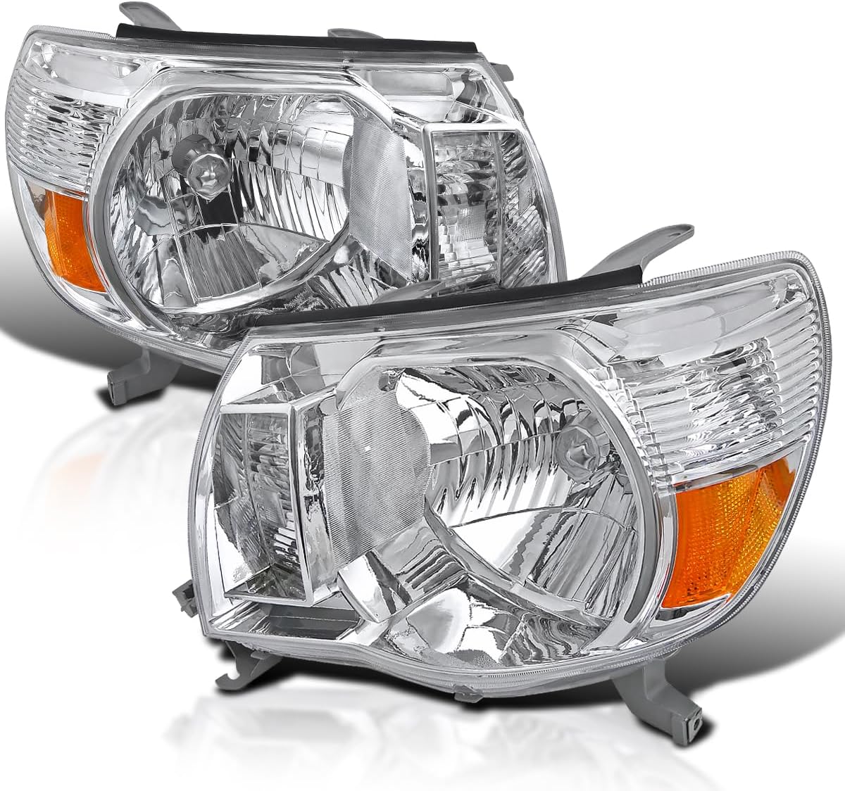 SPEC-D TUNING Chrome Housing Clear Lens Headlights Compatible with 2005-2011 Toyota Tacoma L+R Pair Head Light Lamp Assembly