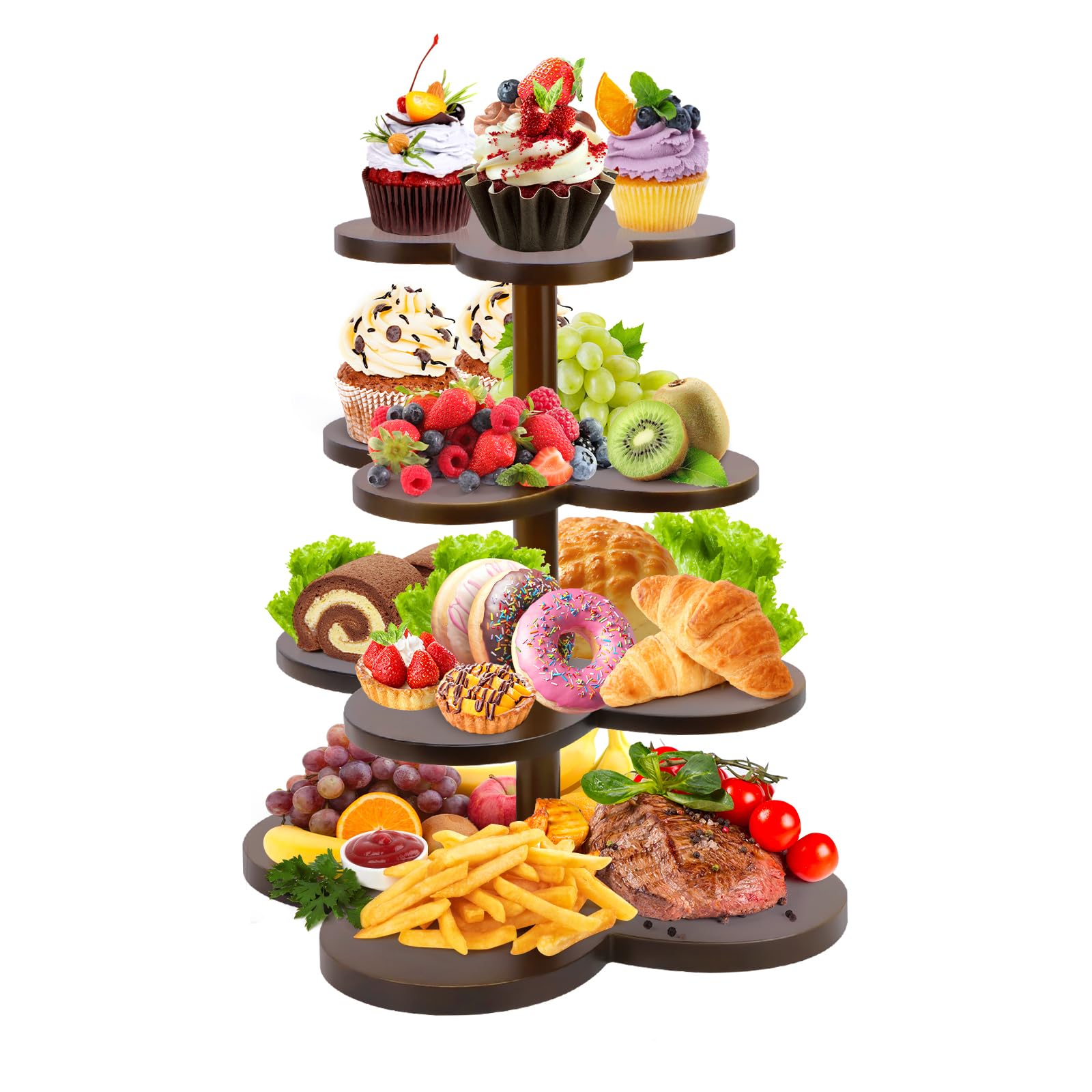 Alzata per torte a 4 ripiani, a forma di torre in legno di ciliegio, grande, riutilizzabile, per matrimoni, compleanni, feste