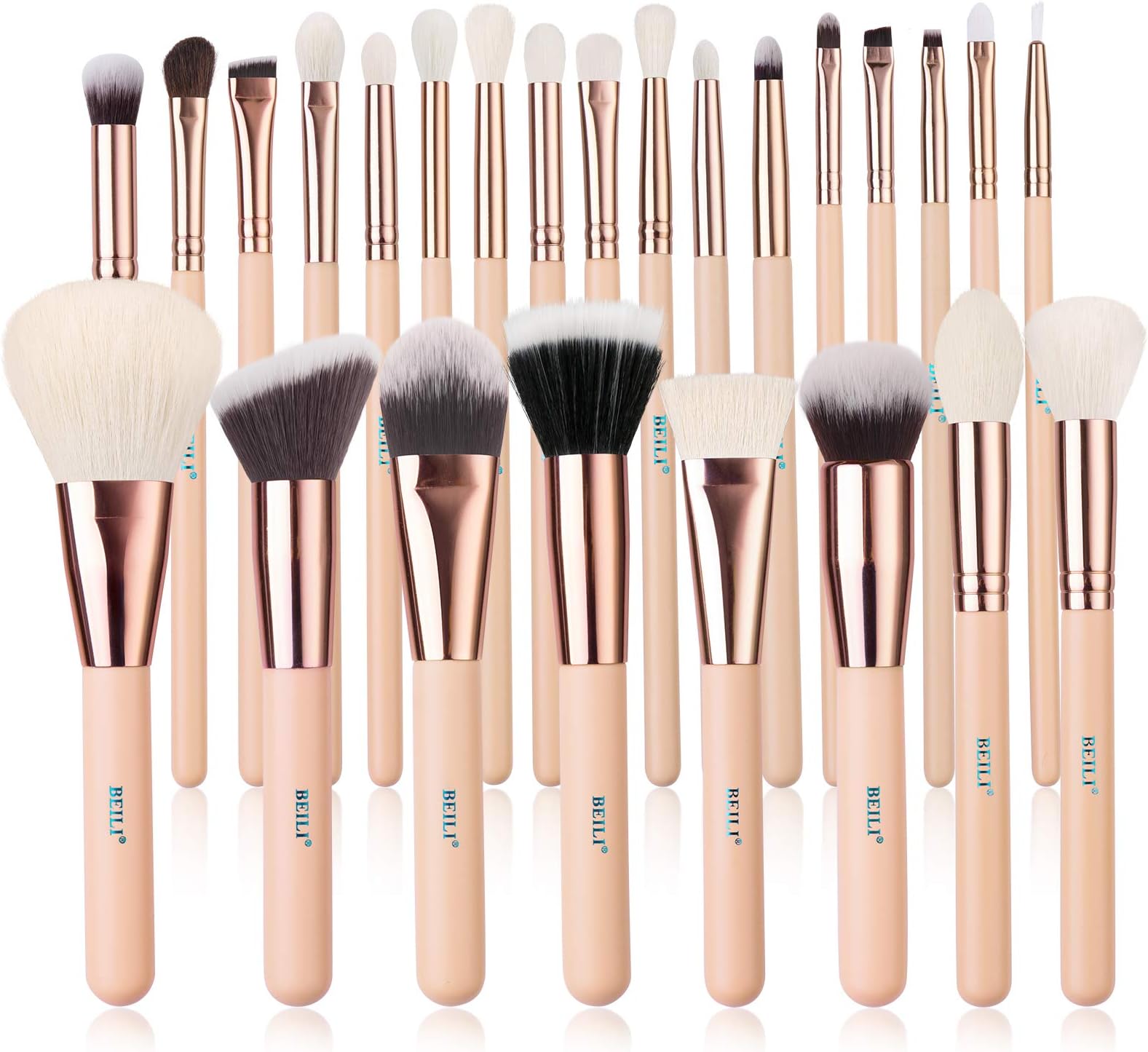 BEILI Makeup Brushes 25pcs Professional Makeup Brush Set Natural Goat Hair Premium Synthetic Kabuki Foundation Brush Face Powder Blush Concealer Eye Shadow Blending Eyebrow Make Up Brush Kit (Pink/Rose Golden)