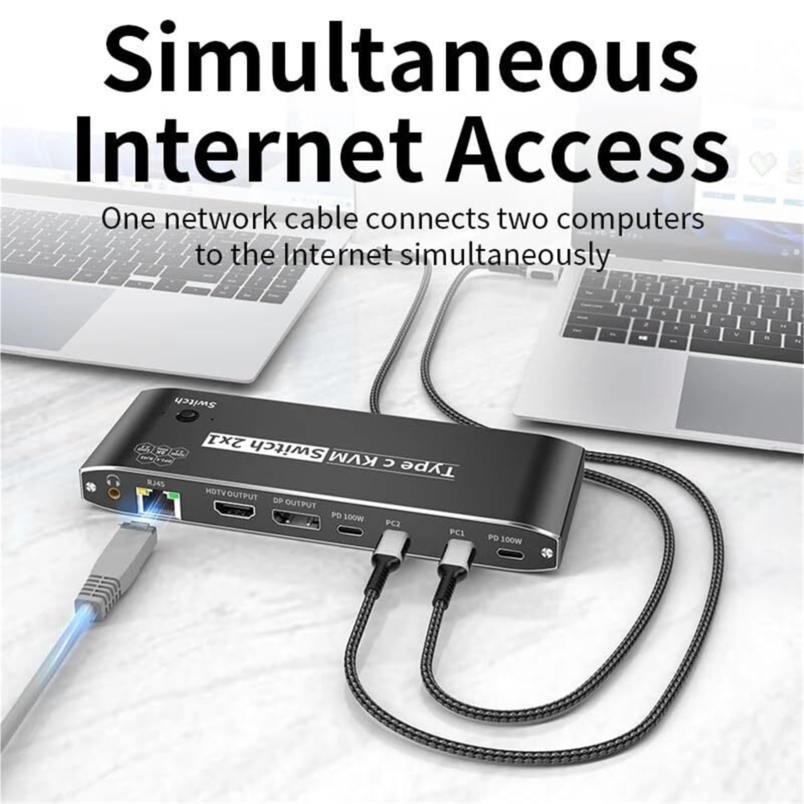 Stazione di Ricarica USB, Switch KVM da USB C A 8K DP Switcher Video 4K120Hz 3/4