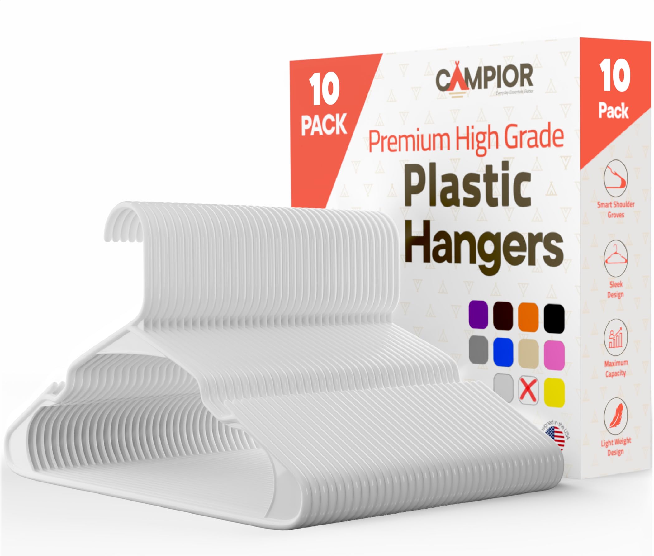 White Plastic Hangers 10 Pack Heavy-Duty Plastic Hangers Slim and Space-Saving Hangers, Durable and Lightweight PP Hangers with Non-Slip Shoulder Notches for Slip Dresses, Suits, Jackets & Camisoles