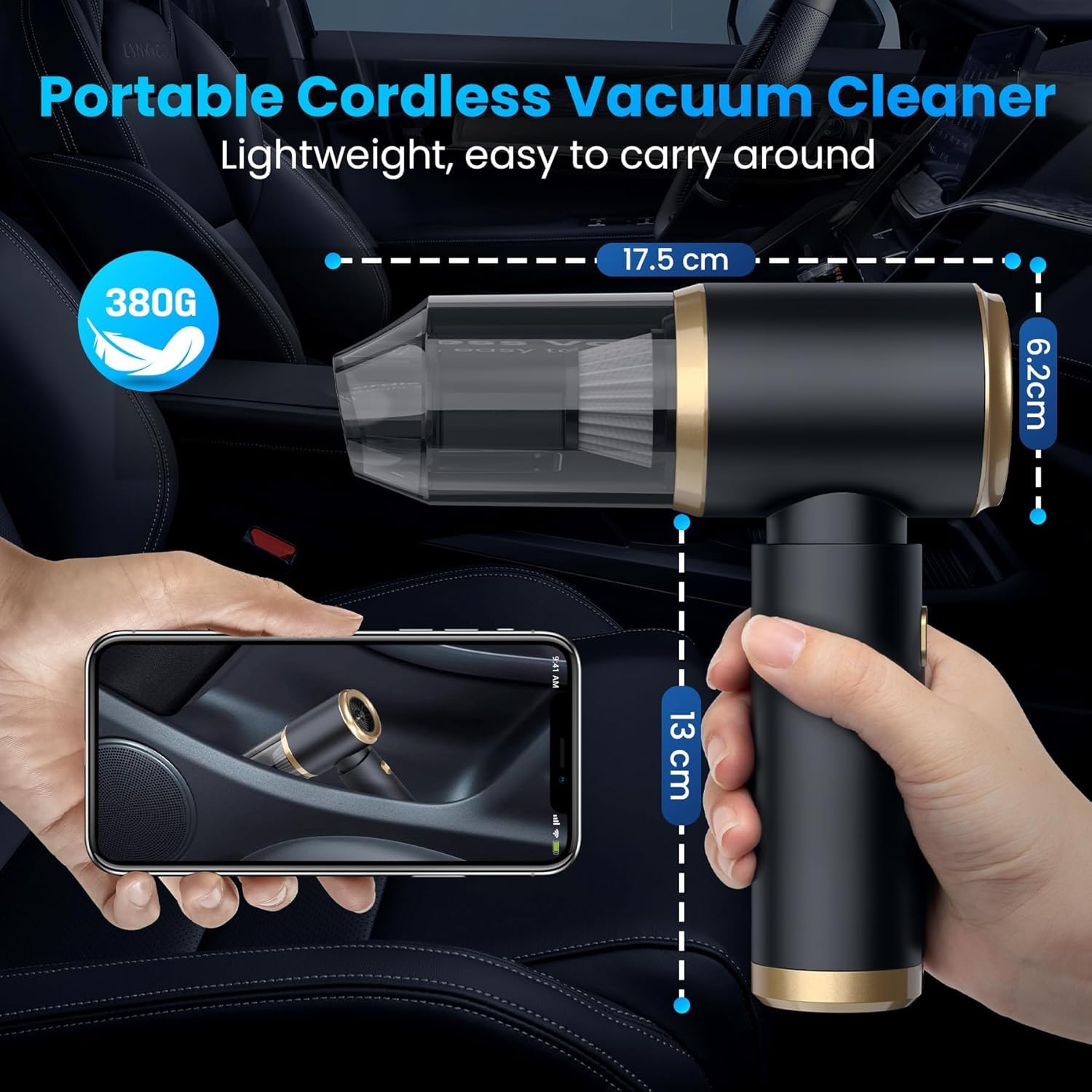 Coovee Aspirapolvere Portatile Senza Fili, 12000 Pa Aspirabriciole Senza Fili Potente, 4 in 1 Mini Aspirapolvere Auto Senza Fili, 4000 mAh USB Ricaricabile Aspirapolvere Piccolo per Auto, Pulizia Casa