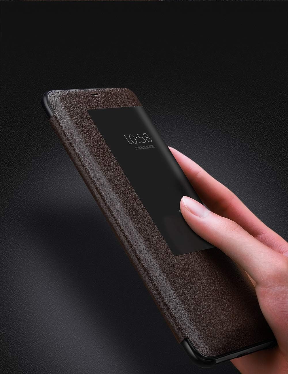 Smartphone Flip Cover Compatible with Huawei Mate 20 Pro Case View Clear Smart Window,Luxury Flip Slim Mirror Hard PC Leather Flip Shockproof Protective Cover Compatible with Huawei Mate 20 Pro Phone