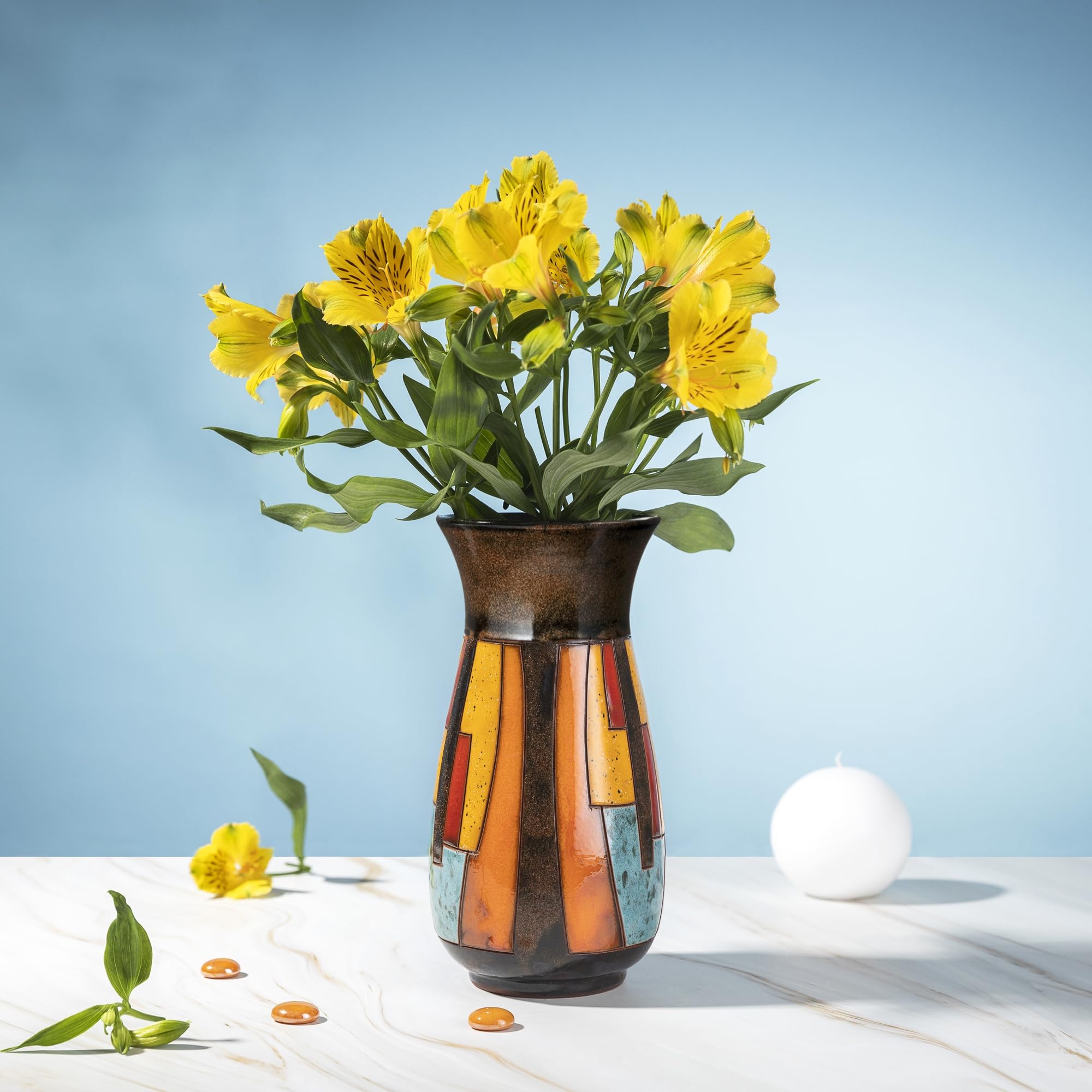 Vaso in Ceramica Fatto a Mano – Vaso Portafiori per Bouquet da 21 cm, Ceramica Artigianale, Smaltato a Mano, Vaso di Design Moderno per Arredamento e Regalo