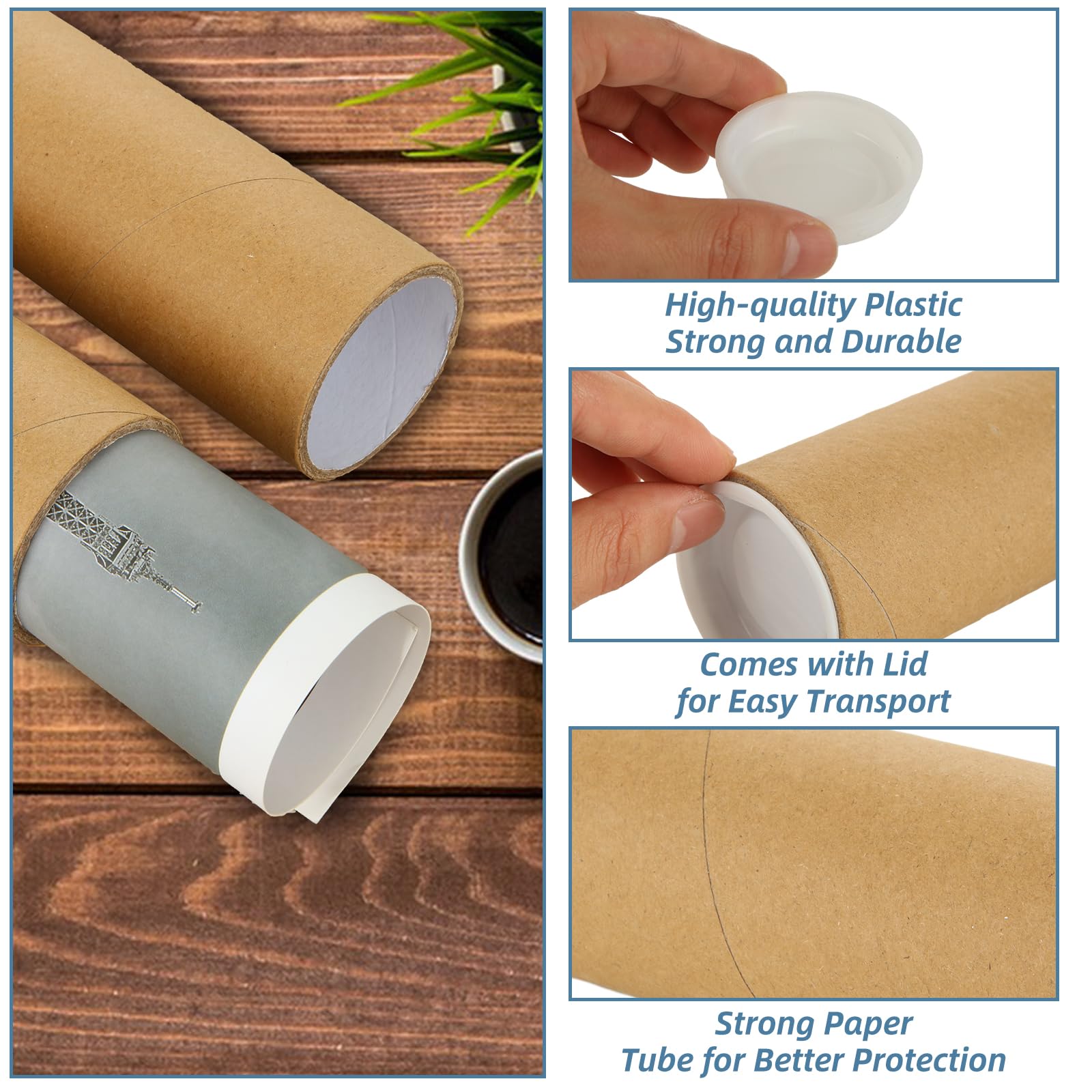 CYEAH 20 tubi per spedizioni con tappi per poster di imballaggio, tubi rotondi in cartone da 7,6 x 15,2 cm, per artigianato, rotoli di carta igienica marrone per artigianato, tubi di cartone vuoti per