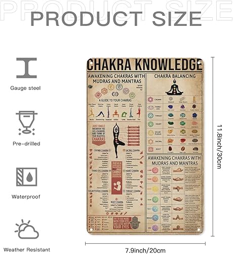 Miniatura 7 de UNBARD Póster de chakra Knowledge, decoración de pared múltiple, regalo para tabla de yogaer, letrero de metal de hojalata escolar, póster de 8 x 12