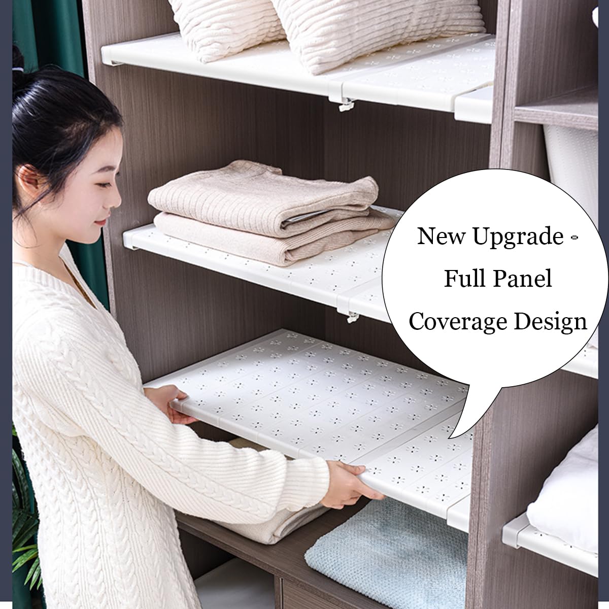 AYGCI Expandable Closet Shelves Organizers, Heavy Duty Adjustable Wardrobe Tension Shelf Rod DIY Cabinet Holders Storage Rack Divider Separator for Kitchen Bathroom Bedroom Garage