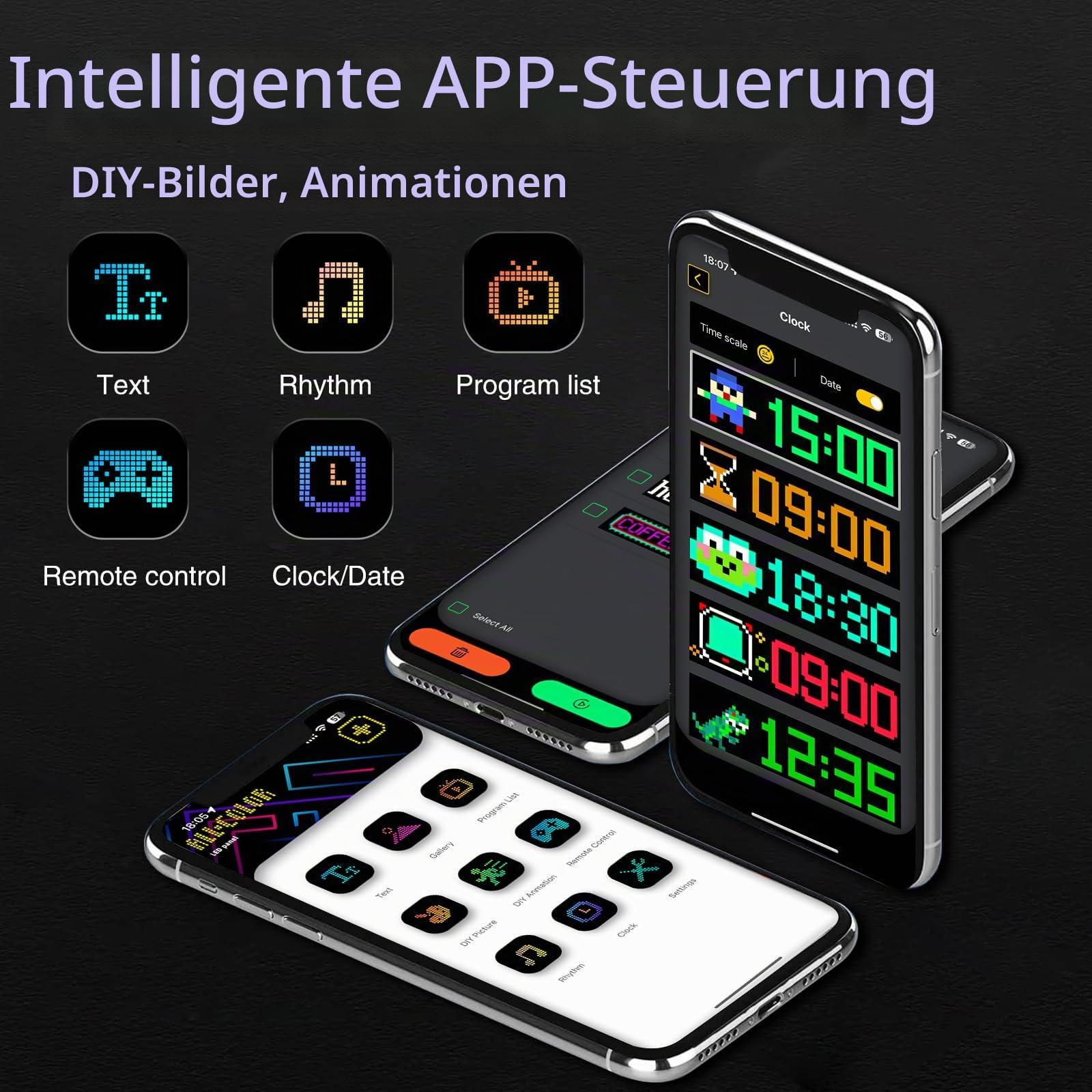 NEWFUN 2 er LED anzeigetafel, led laufschrift programmierbar, 37,2 x 9,2 cm Display, 5 V / 2 A Bluetooth Smart Apps. RGB-Panel, Personalisierte Leuchtreklame für Autos