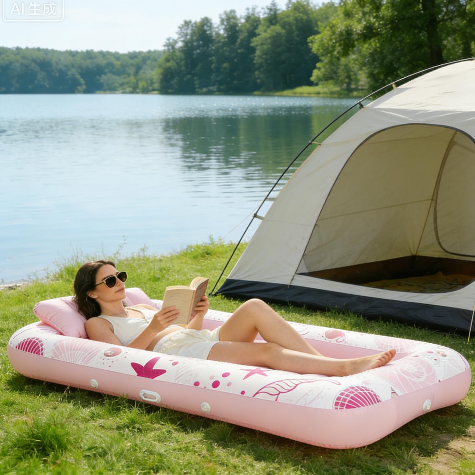 Inflable de Piscina para Bronceado | Boya de Recreación Acuática con Portavasos, Barco de Cuenca Solar Inflable - para Adultos, Familias, Vacaciones, Complejo, Playa, Lago,
