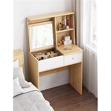 Vanity Table with Flip Top Mirror Dressing Table Vanity Makeup Table 1 Drawer 3 Dividers Movable Organizer Walnut and Natural Wood Color