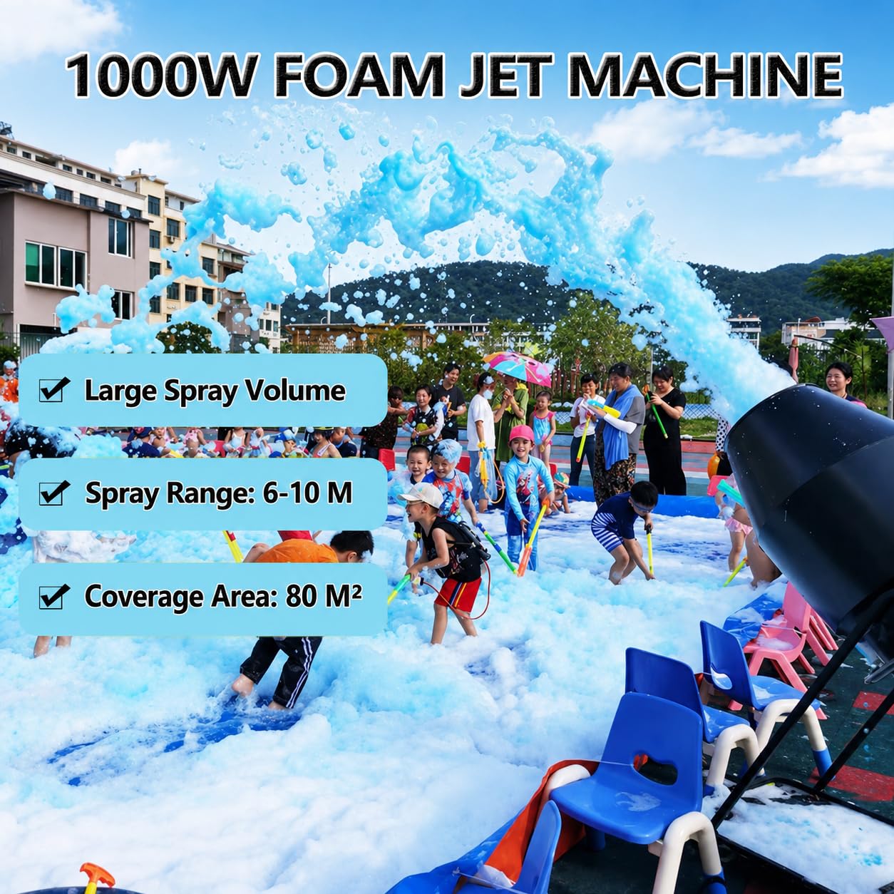 Máquina de espuma de alto rendimiento para fiestas, eventos y diversión al aire libre, perfecta para parques acuáticos y piscinas. Cañón de espuma divertido para niños y adultos, fácil de usar