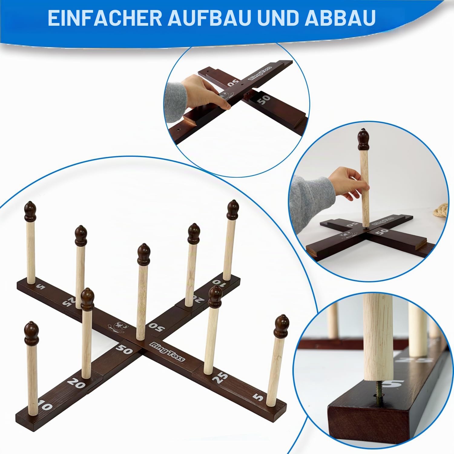 Quoits Ringwurfspiel aus Holz – Wurfspiel-Set mit Tragetasche