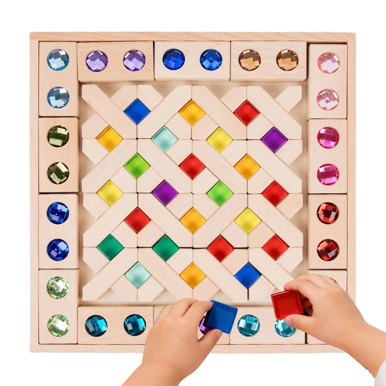Rainbow Stacking Blocks, Early Learning STEM Toys, 16.93x16.93x1.18 Inches Wooden Acrylic Building Set with Durable Design, Educational Toy, STEM Blocks with Colorful Style, Learning Toy for Travel