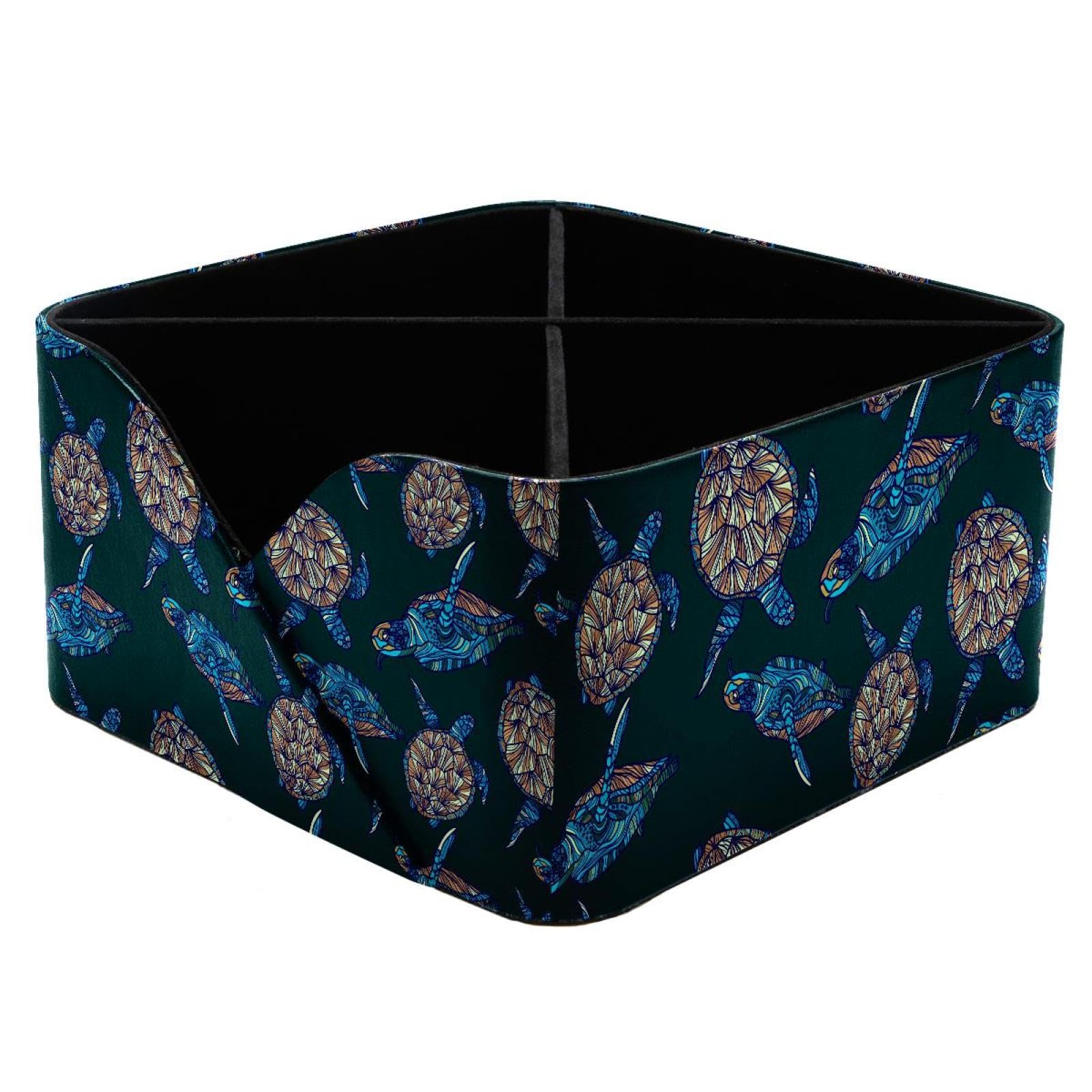 KengjuTesu Turtle Pattern Desktop Organizer Pen Holder, Rectangular Pencil Cup for Office, Study and Makeup Stations