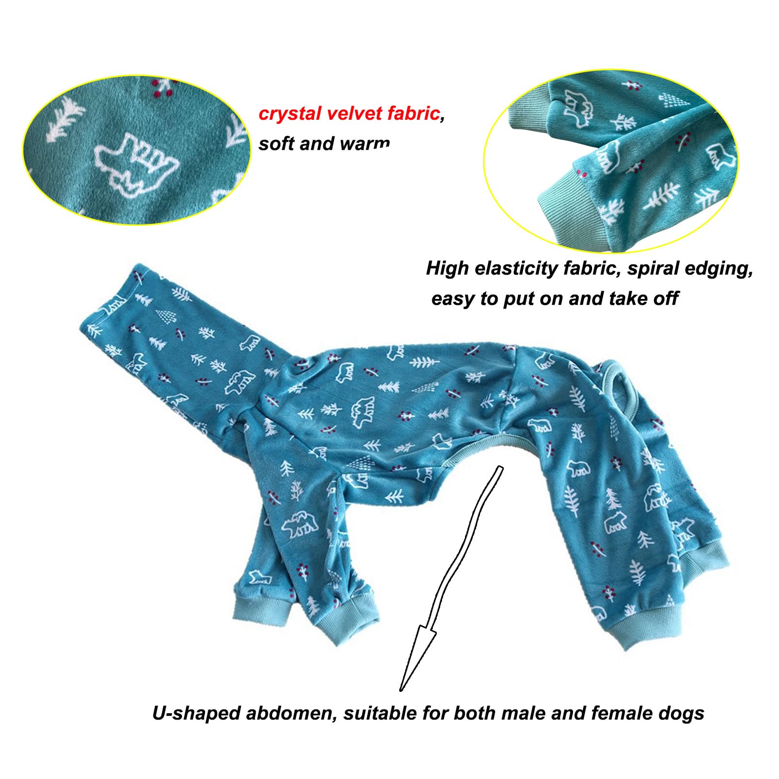 Pigiama leggero per cani levriero italiano, dolcevita whippet a quattro gambe in cotone morbido per cani tuta da casa per cani, blu_XXL