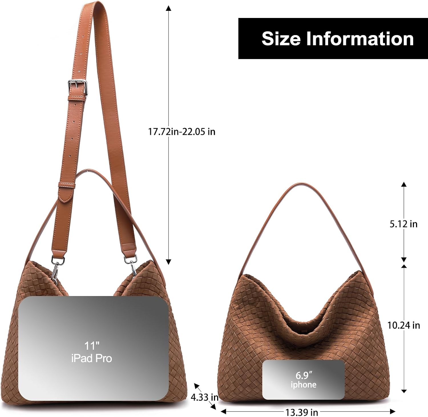 Suede Woven Tote Bag for Women: Handwoven Vegan Leather Purse & Pockets for Style & Travel - Adjustable Strap fits 11" iPad - Image 6