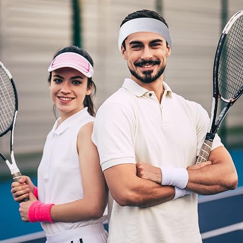 Miniatura 7 de El juego de 60 bandas para el sudor incluye 20 piezas de diadema deportiva y 40 pulseras para el sudor, pulseras de tela de rizo coloridas para