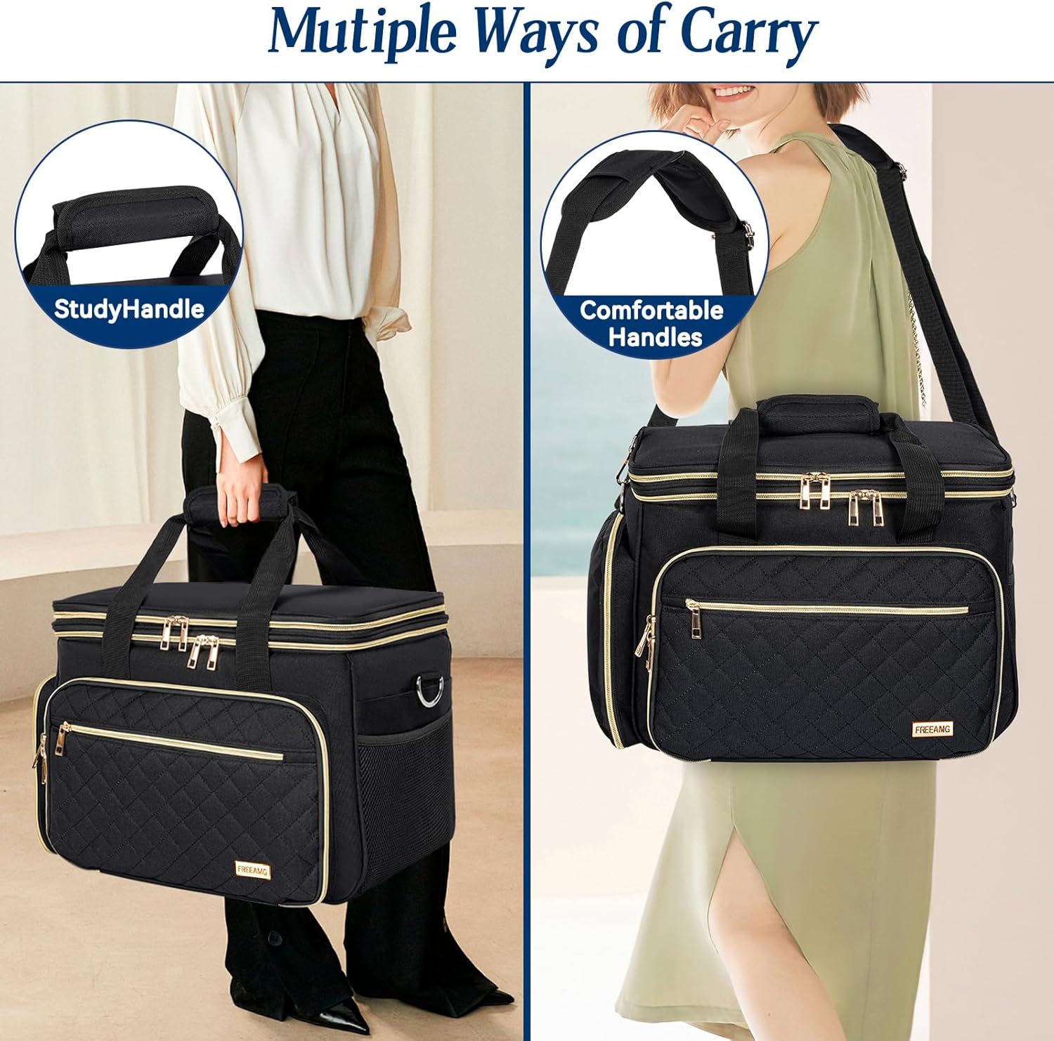 Knitting Bag Yarn Storage Tote, Large Crochet Organizer Bag, Yarn Holder Case for Knitting Needles, Knitting Project Bag with Inner Divider for Knitting Accessories, Crochet Hooks, Black